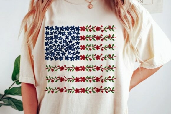 Patriotic Floral USA Flag Design PNG: A Creative Asset