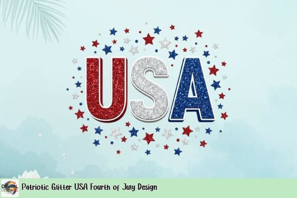 Patriotic Glitter USA Fourth of July Design