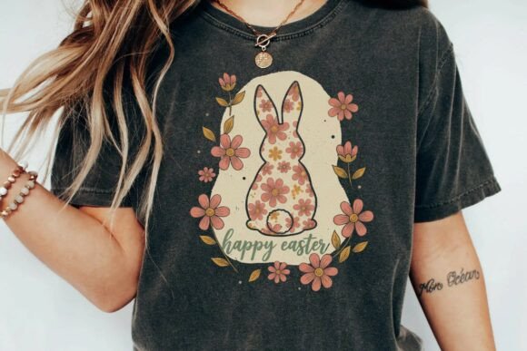 Retro Floral Bunny: A Boho Spring Design for Creative Projects