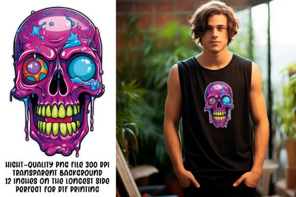 Spooky & Vibrant: Skeleton Halloween Design for DTF Printing