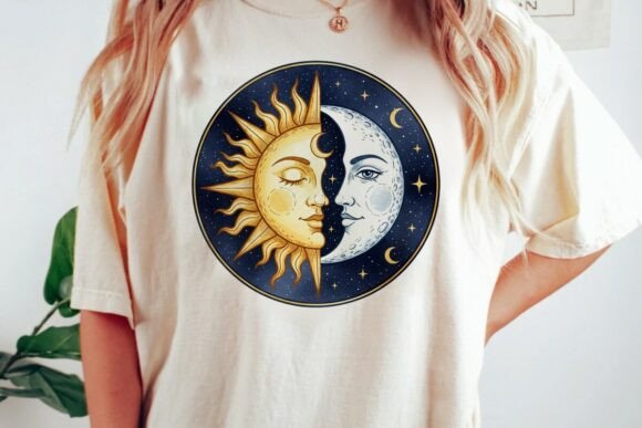 Sun Moon Celestial Portrait Design PNG