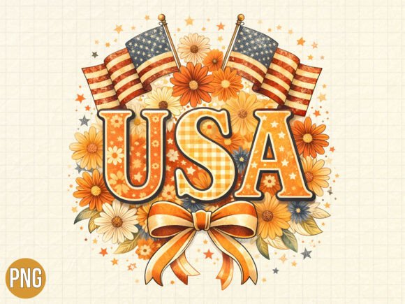 USA Flag Floral Patriotic Design PNG for Creative Projects